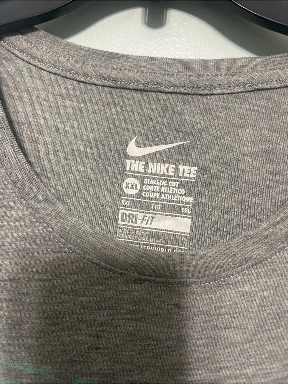 Nike Gray Tee with Teal RUN and Swoosh Graphic